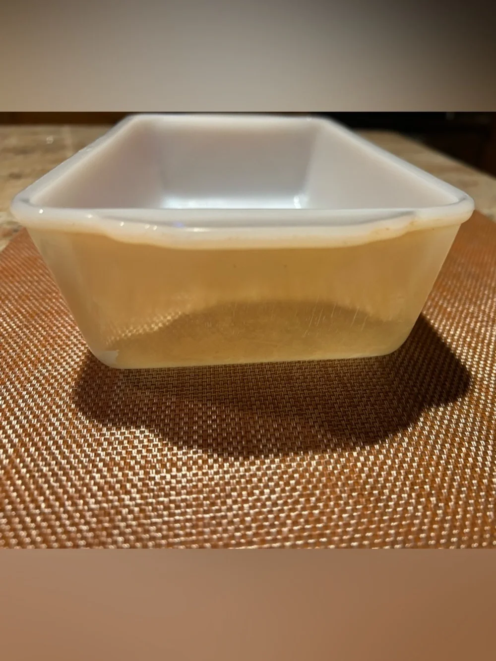 Fire King #409 Peach Lustre 1Qt. Loaf Baking Dish. 9” x 5” No chips or cracks.